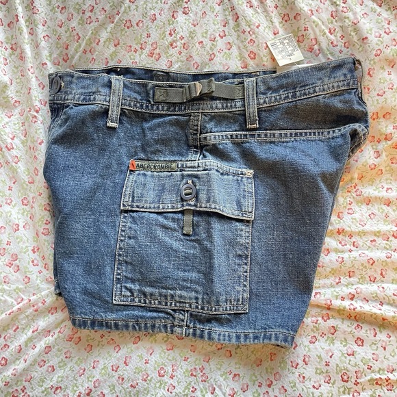 Vtg Y2K Abercrombie & Fitch Ultra Short Denim Shorts Cargo Low Rise 30"‎ Grunge - Picture 7 of 10